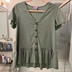 Green Button Peplum Blouse